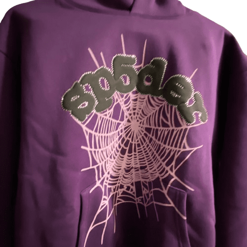 Spider Web Print Hoodie Purple