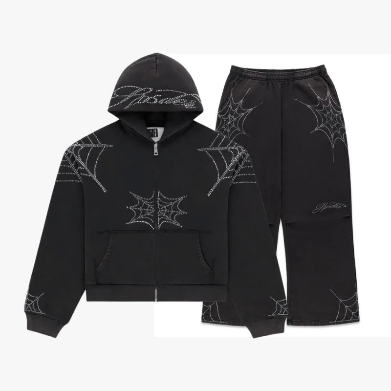 Sp5der Black Zip Up Tracksuit