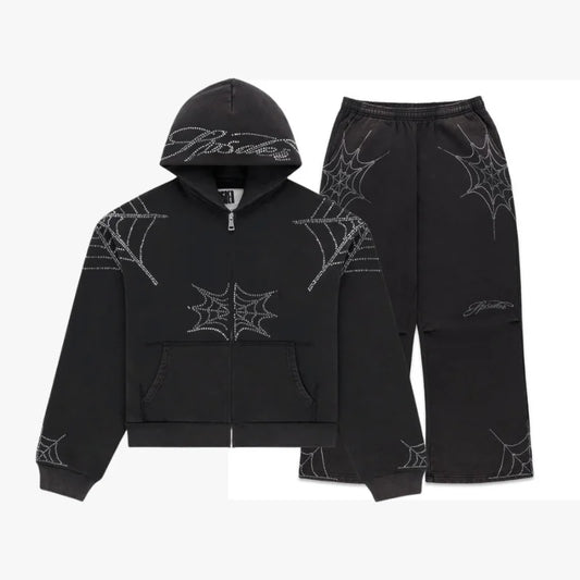 Sp5der Black Zip Up Tracksuit