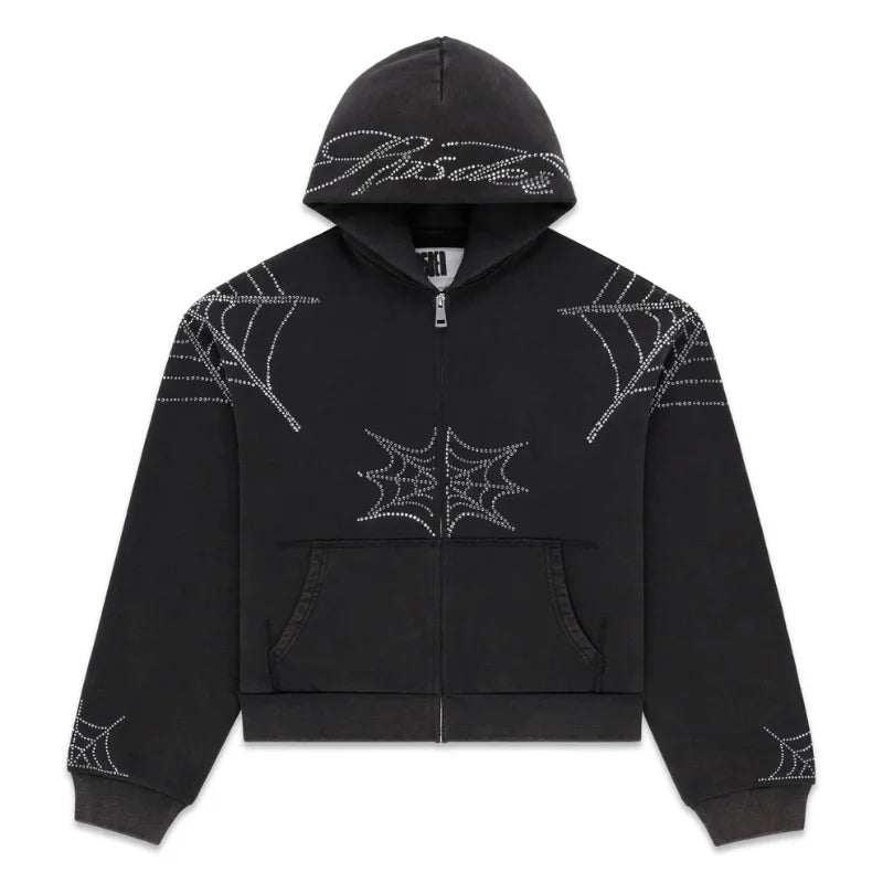 Sp5der Web Zip Up Black Hoodie