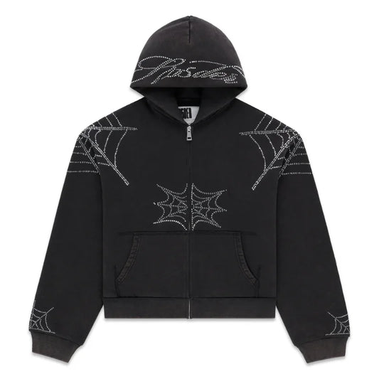 Sp5der Web Zip Up Black Hoodie