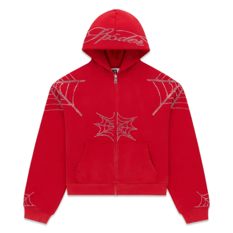 Sp5der Web Zip Up Red Hoodie