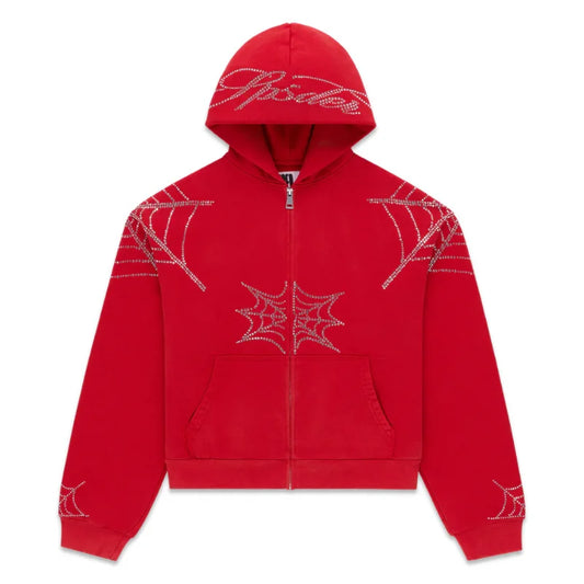Sp5der Web Zip Up Red Hoodie
