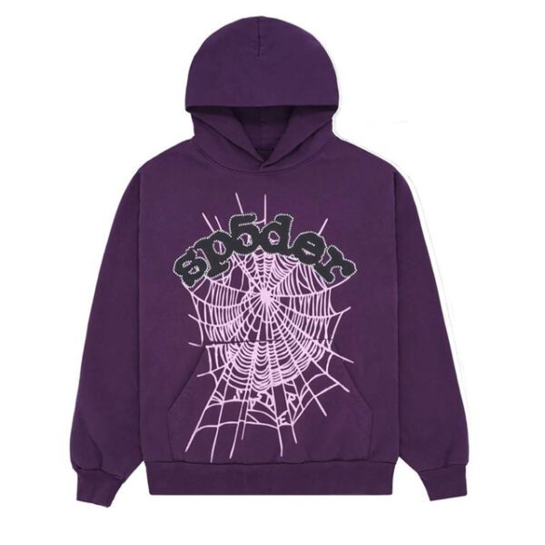 Spider Web Print Hoodie Purple