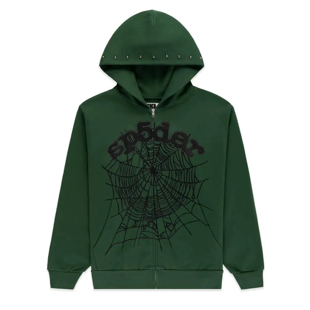 Sp5der OG Web Studded Zip Hoodie