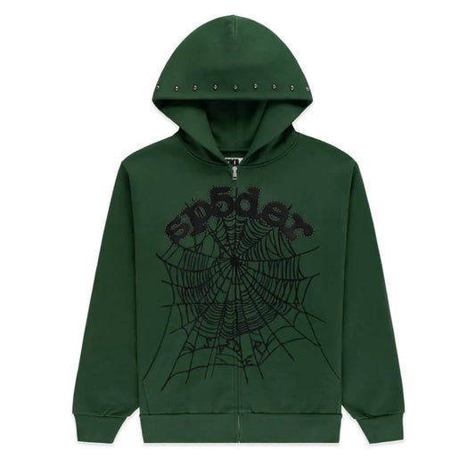Sp5der OG Web Studded Zip Hoodie