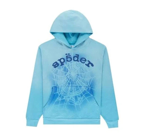 Sp5der OG Web V2 Spray Hoodie Light Blue