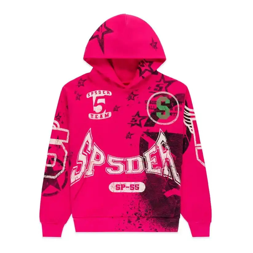 Sp5der Pink Stencil Hoodie