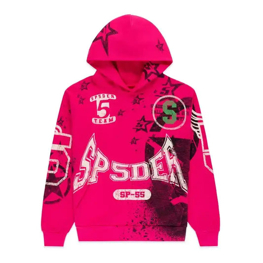 Sp5der Pink Stencil Hoodie